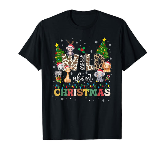 Wild About Christmas Santa Xmas Lights Zoo Safari Animals T-Shirt