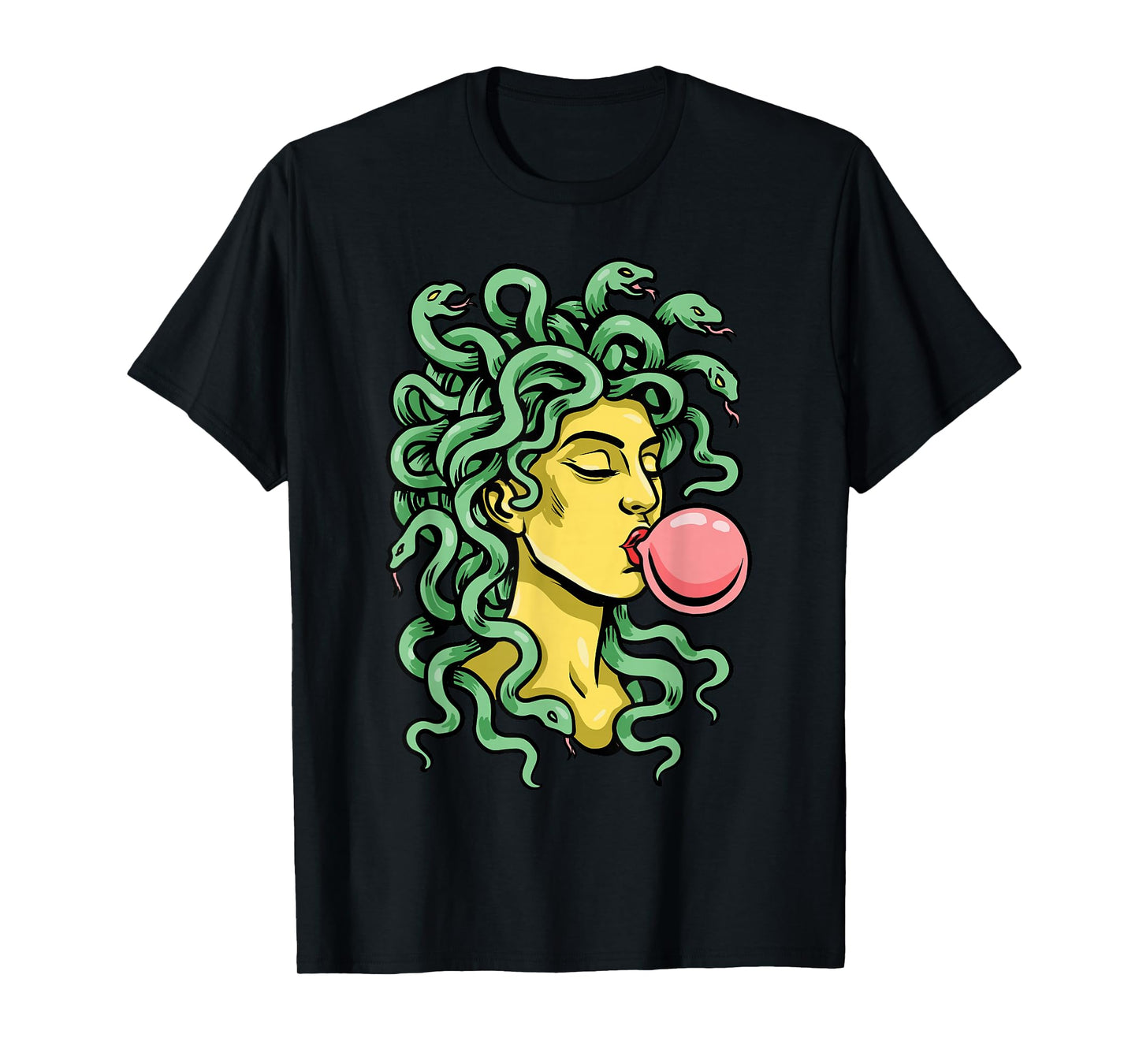 Medusa Blowing Bubble Gum Snake Mythology Feminist Pop Art T-Shirt