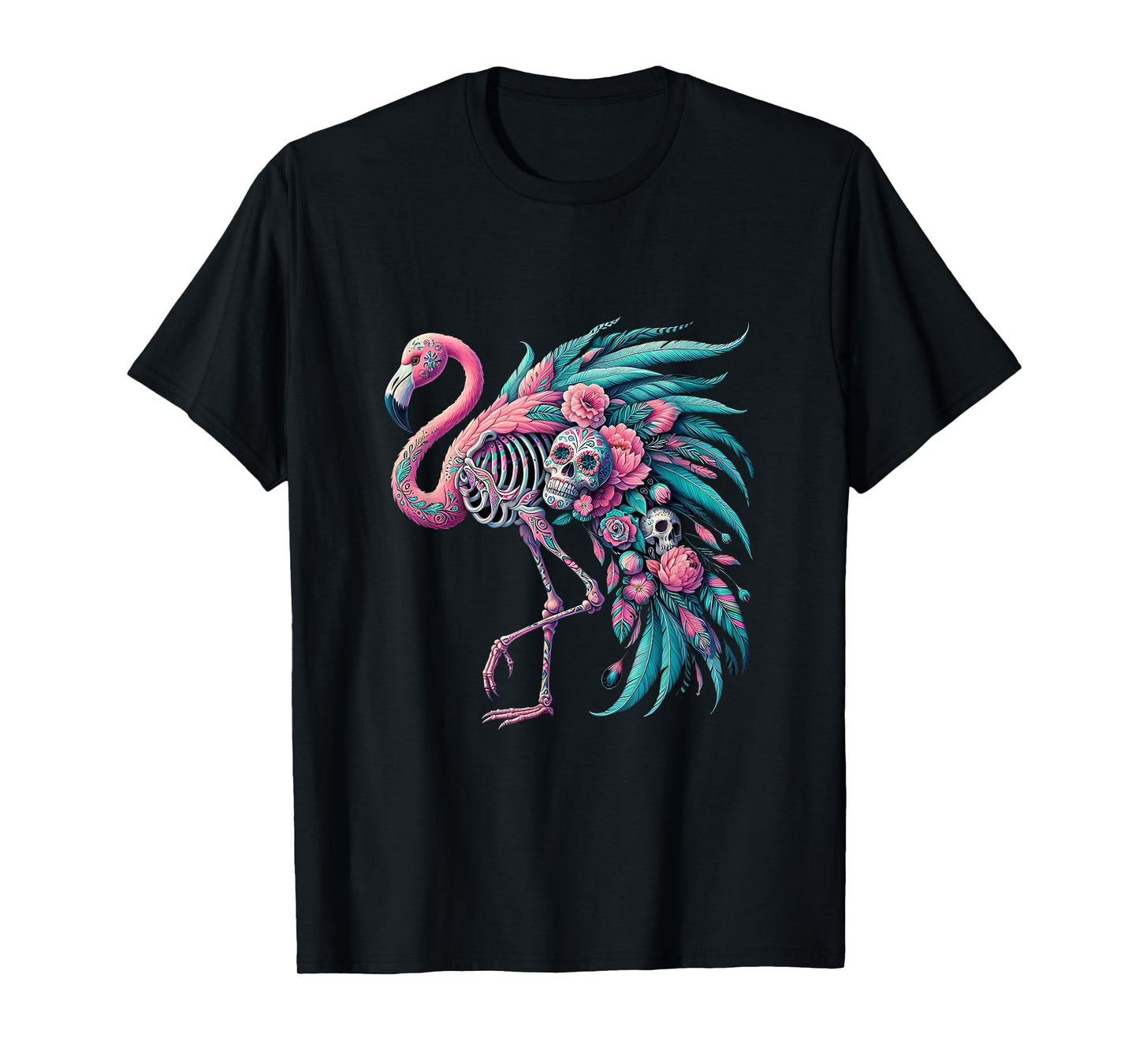 Womens Sugar Skull Mexican Flamingo Dia De Los Muertos T-Shirt