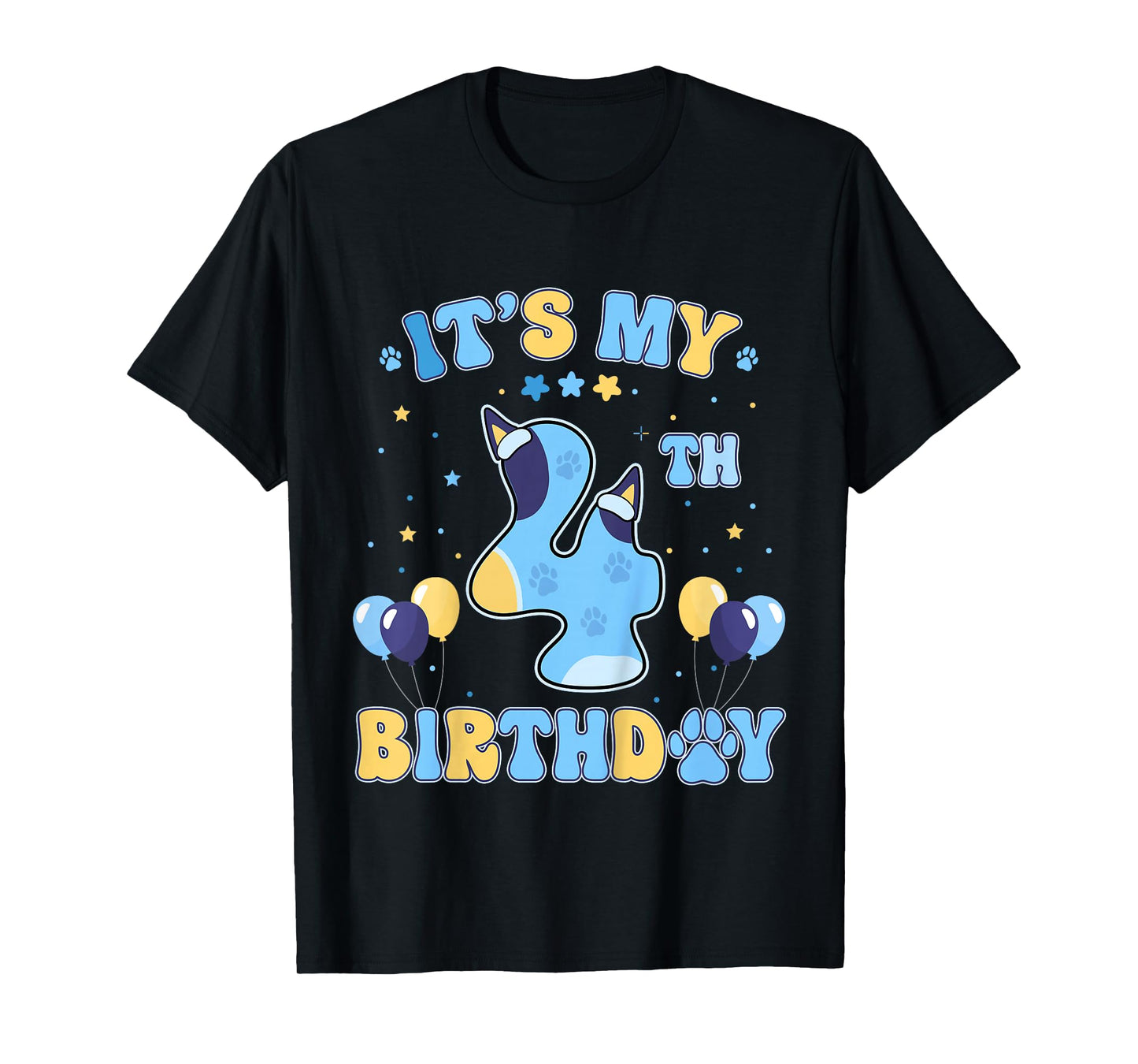 Kids Its My 4th Birthday Party Blue Dog Funny 4 Year Old Boy Girl T-Shirt