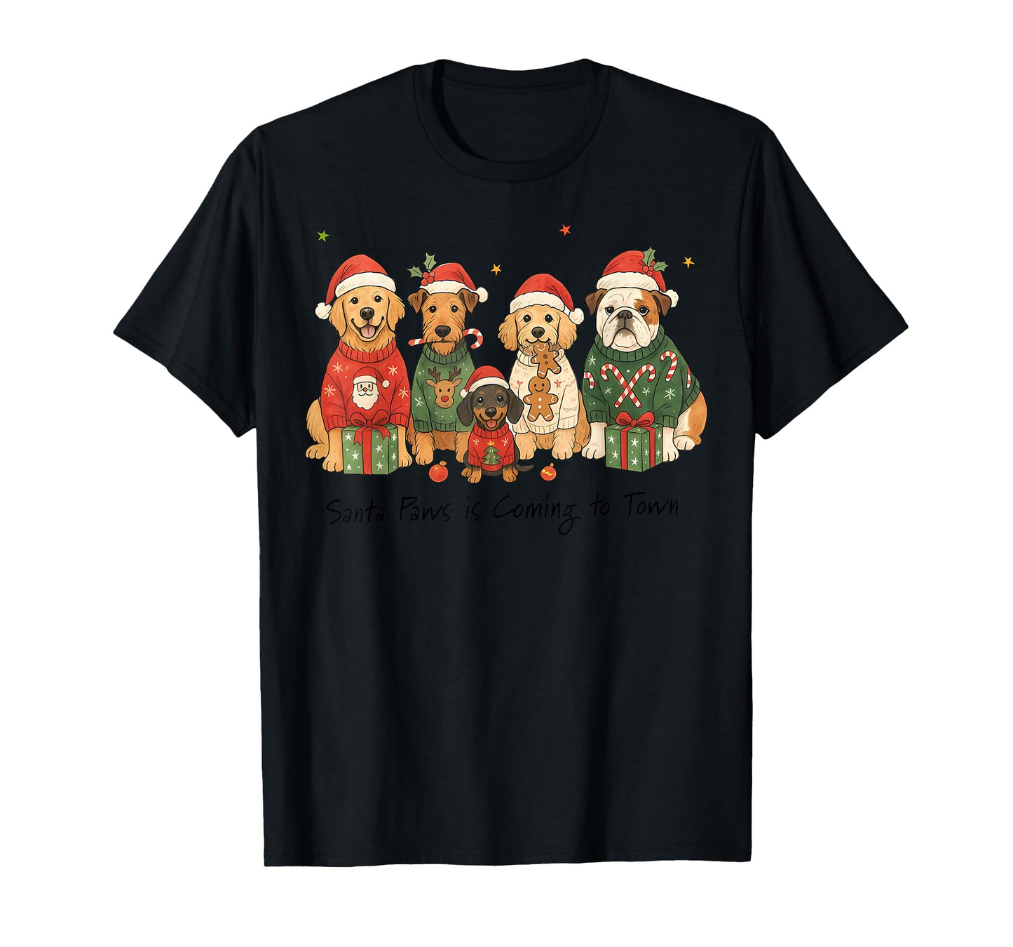Funny Dog Santa Paws is Coming to Town Cute Christmas Dog T-Shirt
