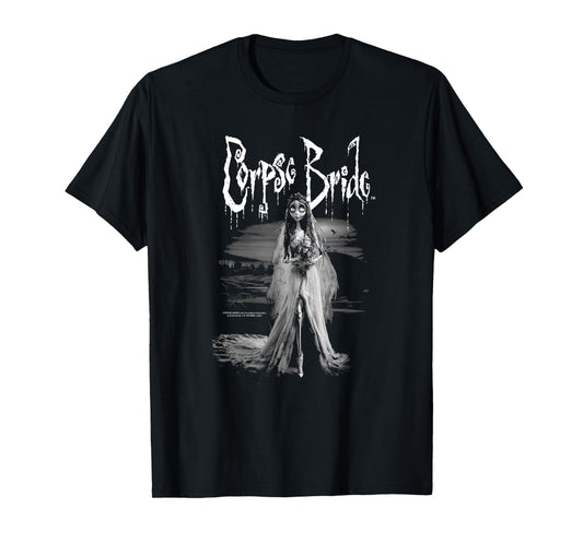 Corpse Bride Black and White Emily with Logo Halloween T-Shirt