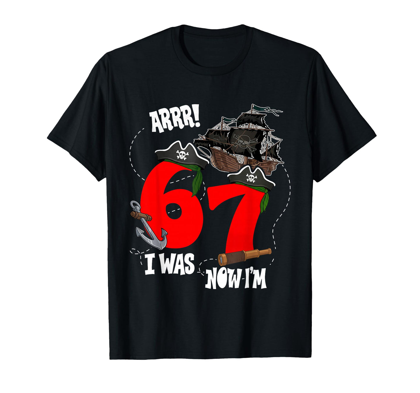 Kids Arrr I was 6 Now I'm 7 Pirate Theme 7th Birthday Boys T-Shirt