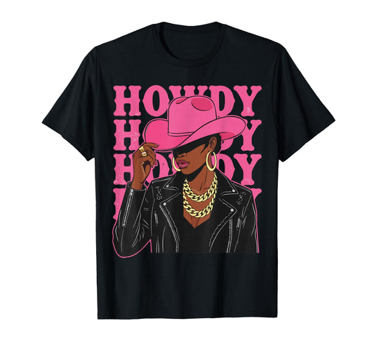 Howdy Black Cowgirl Western Country Rodeo T-Shirt