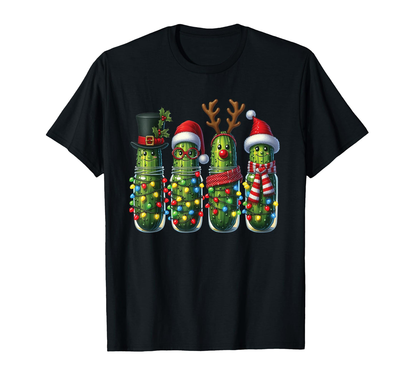 Funny Christmas Pickle Lights Cactus Family Holiday Humor T-Shirt
