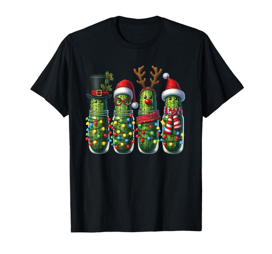 Funny Christmas Pickle Lights Cactus Family Holiday Humor T-Shirt