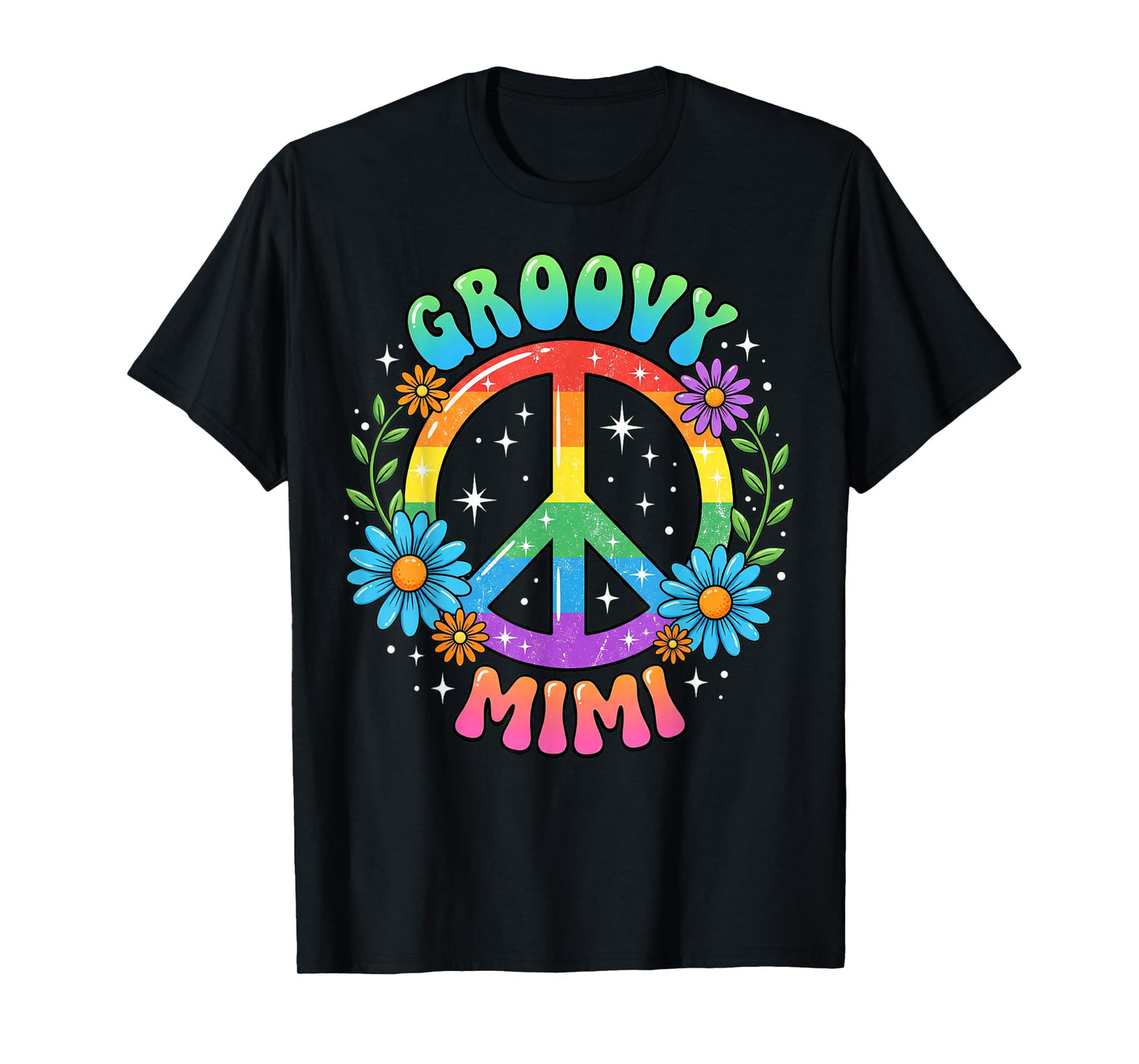 Funny Groovy Mimi Floral Hippie Grandmother Mom Mother Retro T-Shirt