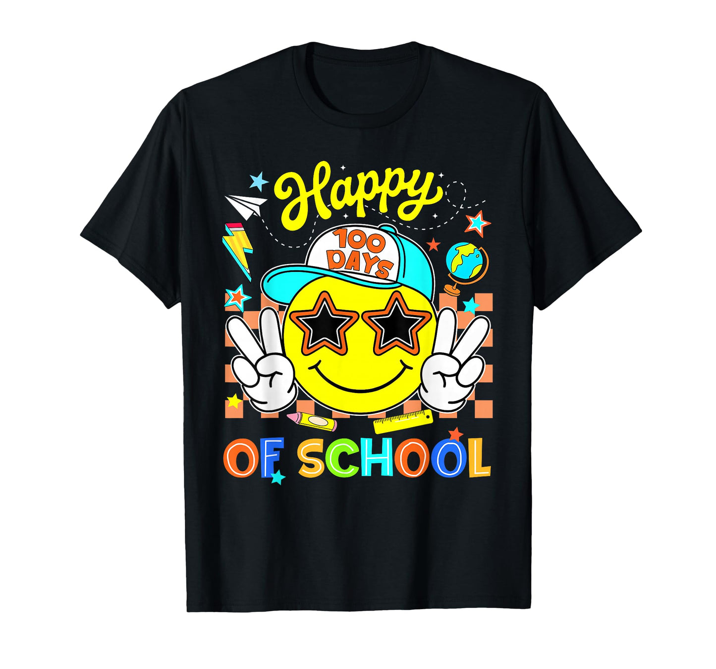 Happy 100th Day of School Smile Face Boy Teacher Sunglasses T-Shirt
