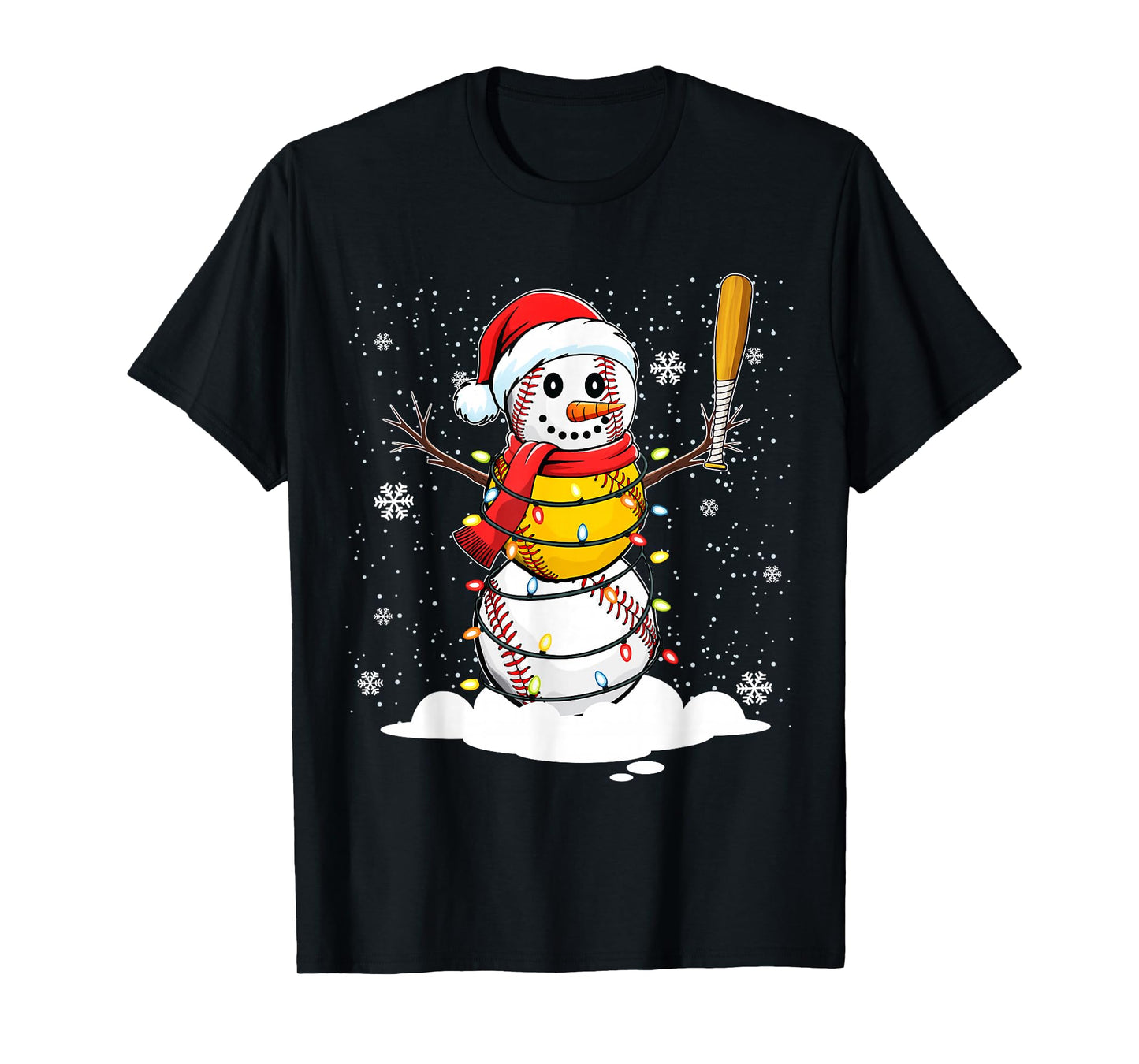 Santa Hat Snowman Xmas Funny Baseball Softball Christmas T-Shirt