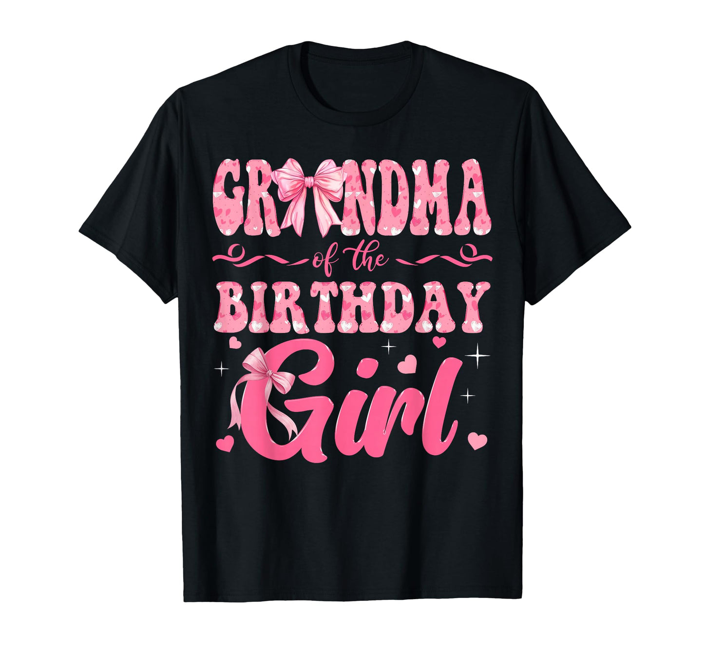 Grandma of The Birthday Girl Family Pink Coquette Bow T-Shirt