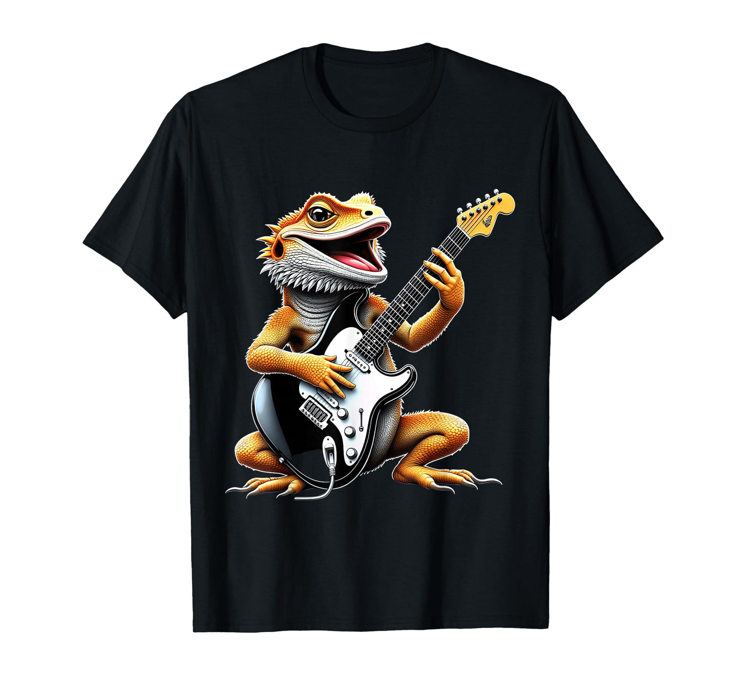Funny Bearded Dragon Playing Guitar Animal Music Lover T-Shirt