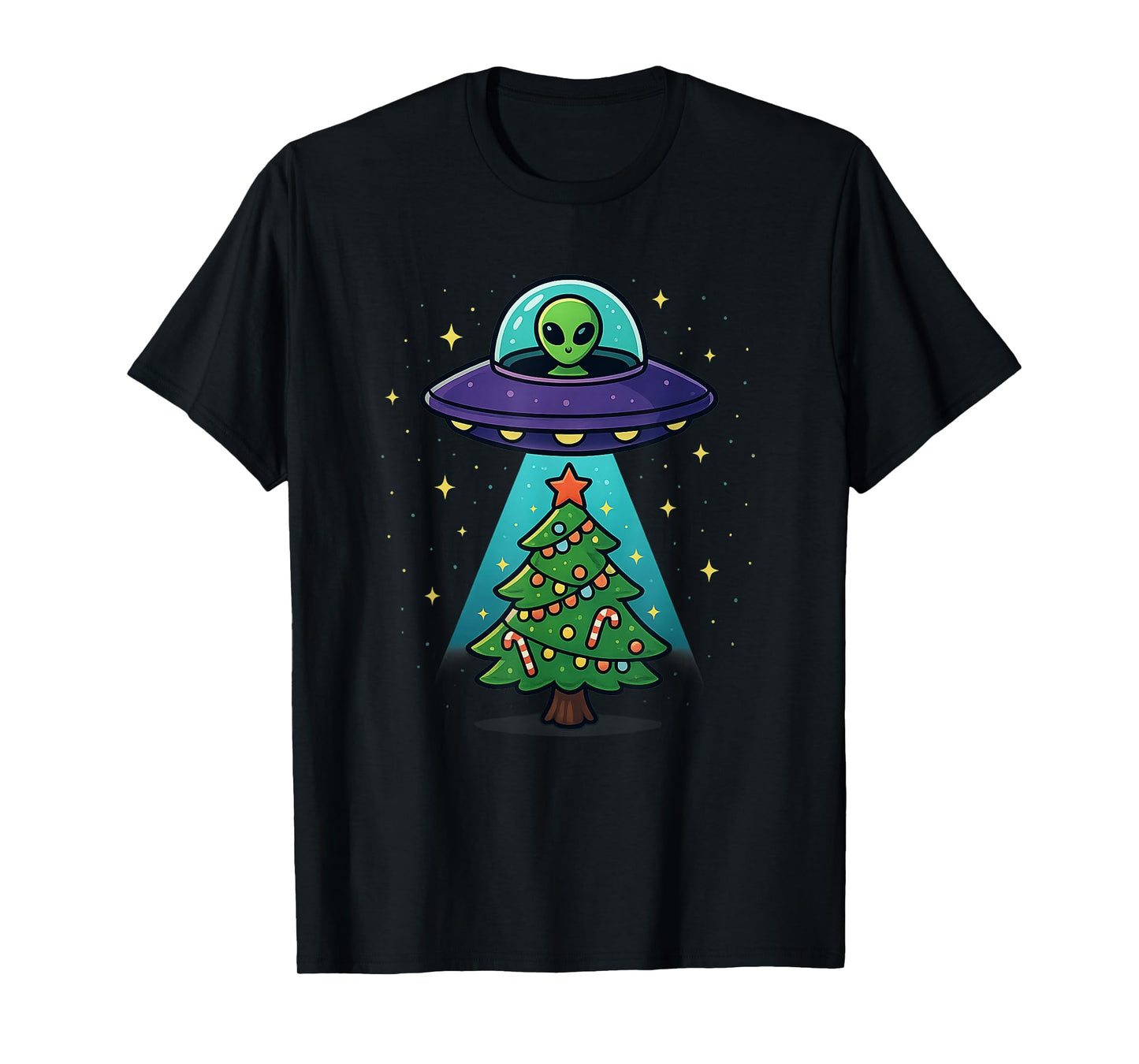 Alien Christmas Lights UFO Holiday Abduction Christmas Tree T-Shirt
