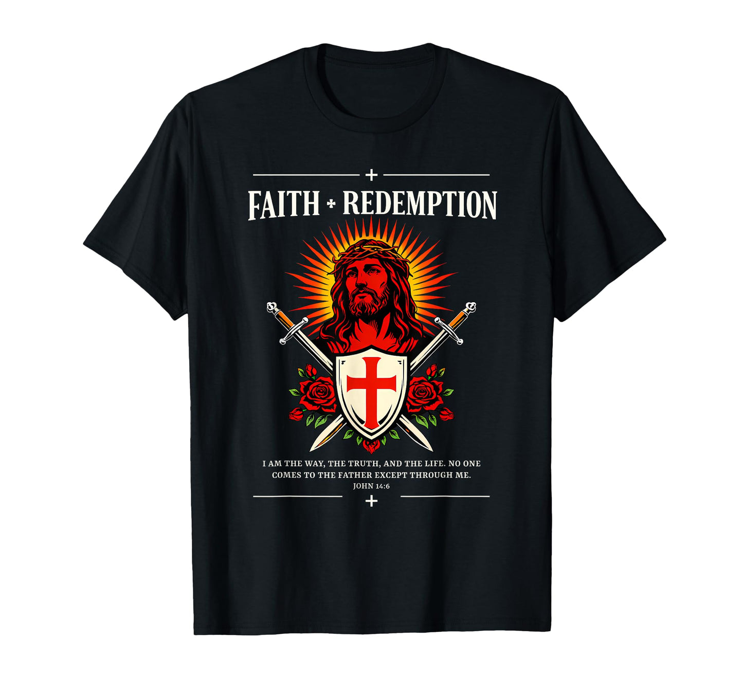 Faith + Redemption Jesus John 14:6 Christian Gothic Crest T-Shirt