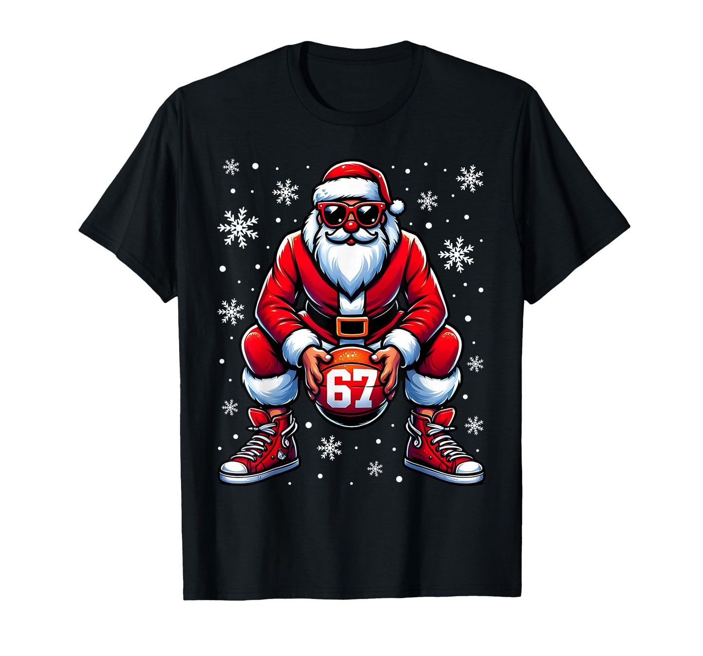Funny Christmas Basketball Cool Santa Claus 6 7 Meme Teens T-Shirt