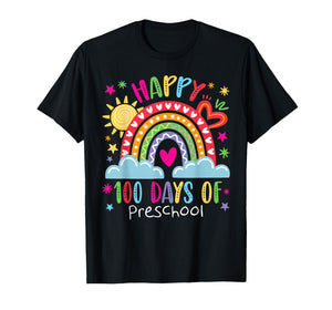 Preschool Teacher Girls Kids Rainbow 100 Days of School T-Shirt