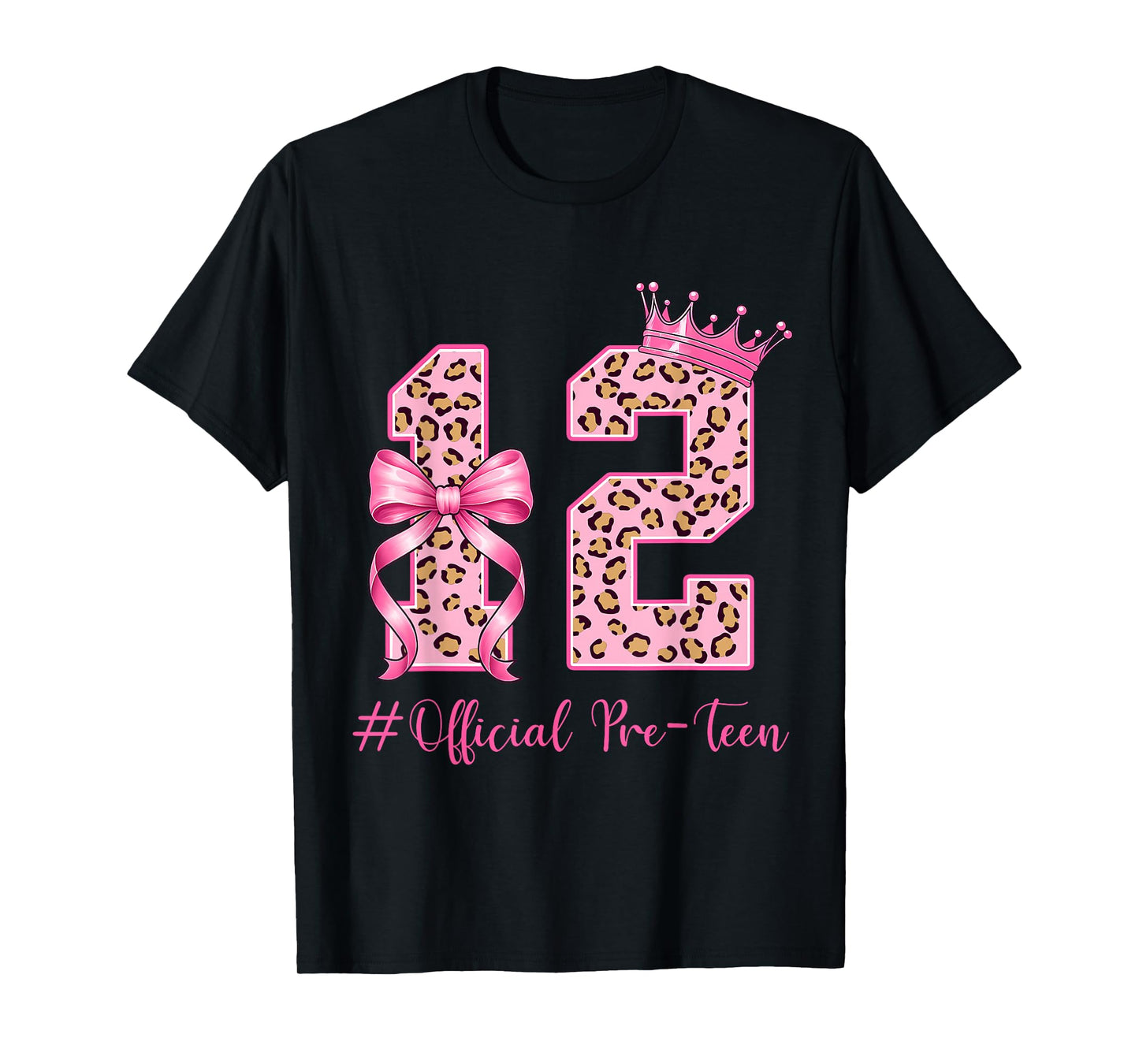12th Birthday Girl Pink Coquette Bow Leopard 12 Year Old T-Shirt