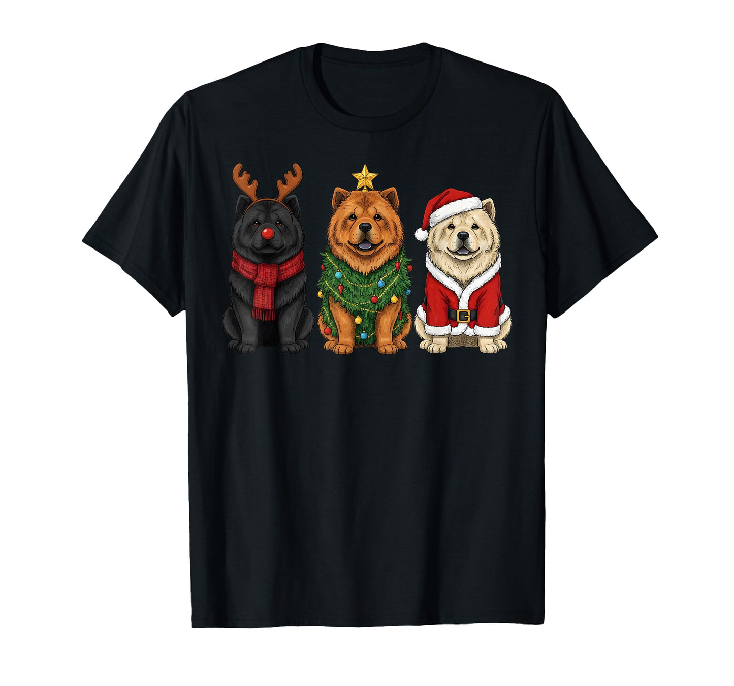 Retro Christmas Chow Chow Santa Reindeer Dog Lover T-Shirt