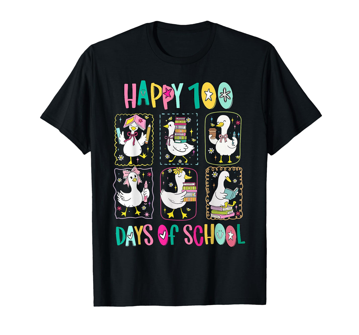 Happy 100 Days of School Student Teacher Funny Goose Silly T-Shirt