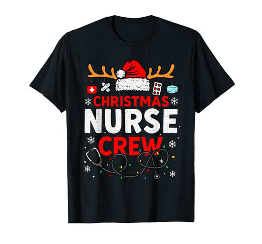 Funny Christmas Nurse Crew Stethoscope Santa Lights Holiday T-Shirt