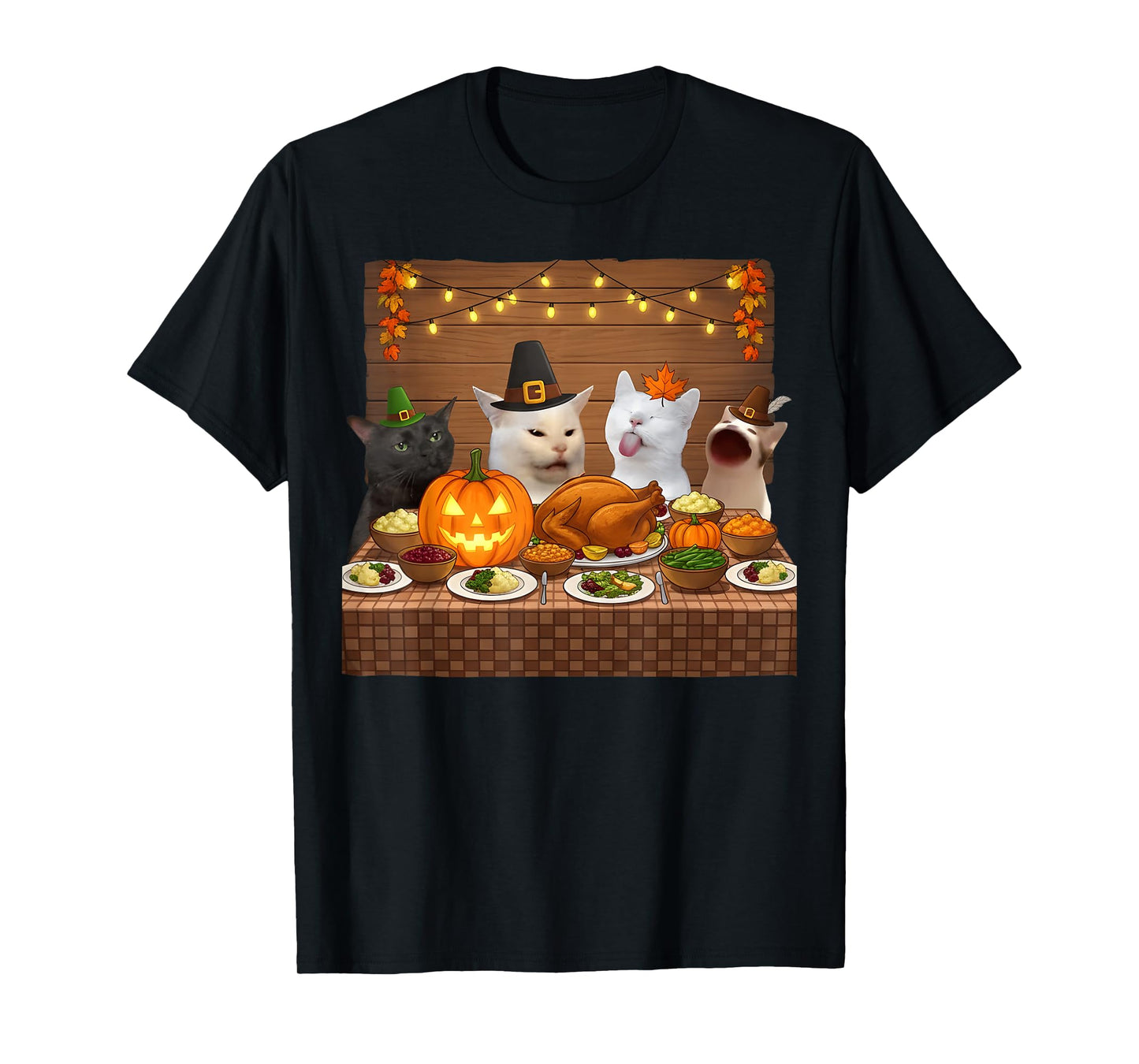 Thanksgiving Cats Dinner Feast Vintage Meme Men Women Kids T-Shirt