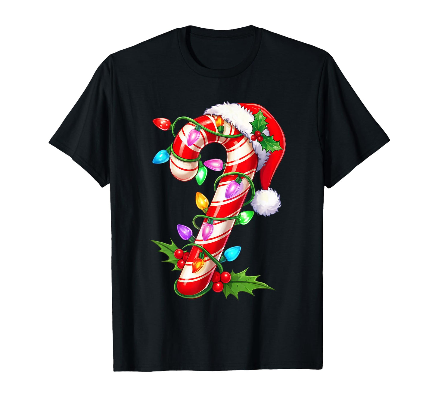 Red & White Candy Cane Crew Christmas Santa Hat Xmas Holiday T-Shirt