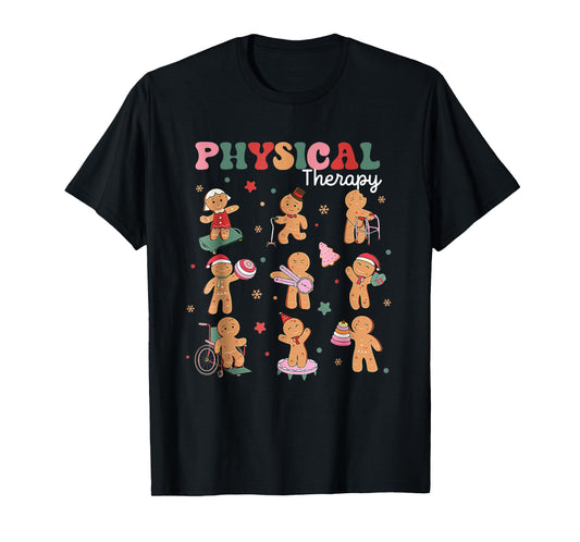 Retro Physical Therapy Gingerbread Christmas PT Funny Xmas T-Shirt