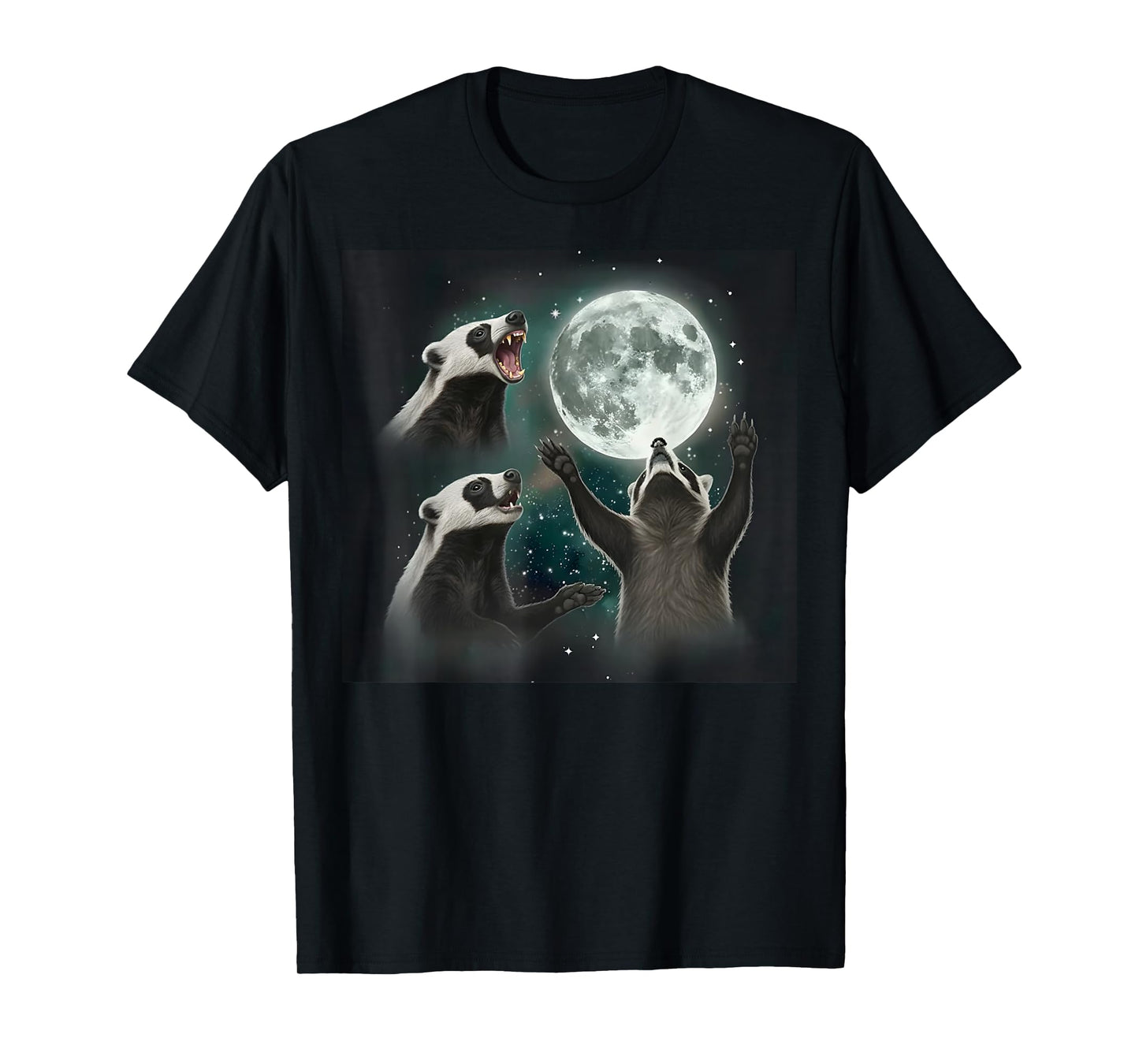 Three Honey Badger Howling at Moon Funny Weird T-Shirt