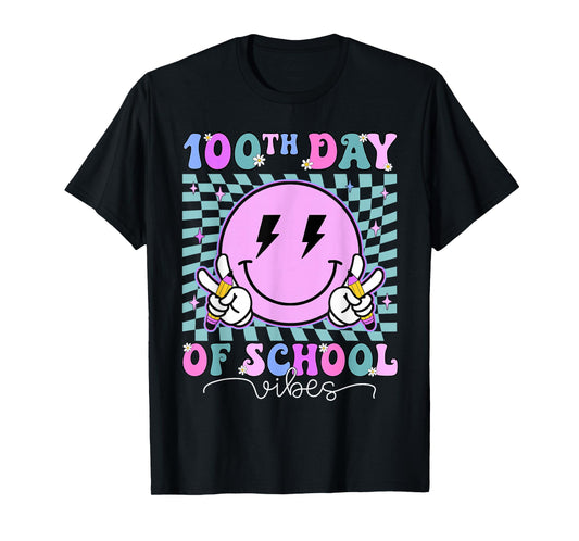 Funny 100 Days Shirt 100th Day of School Vibes Kid Boys Girl T-Shirt