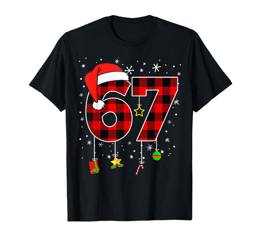 Six Seven 67 Christmas Red Plaid Xmas Boys Kids Funny Santa T-Shirt