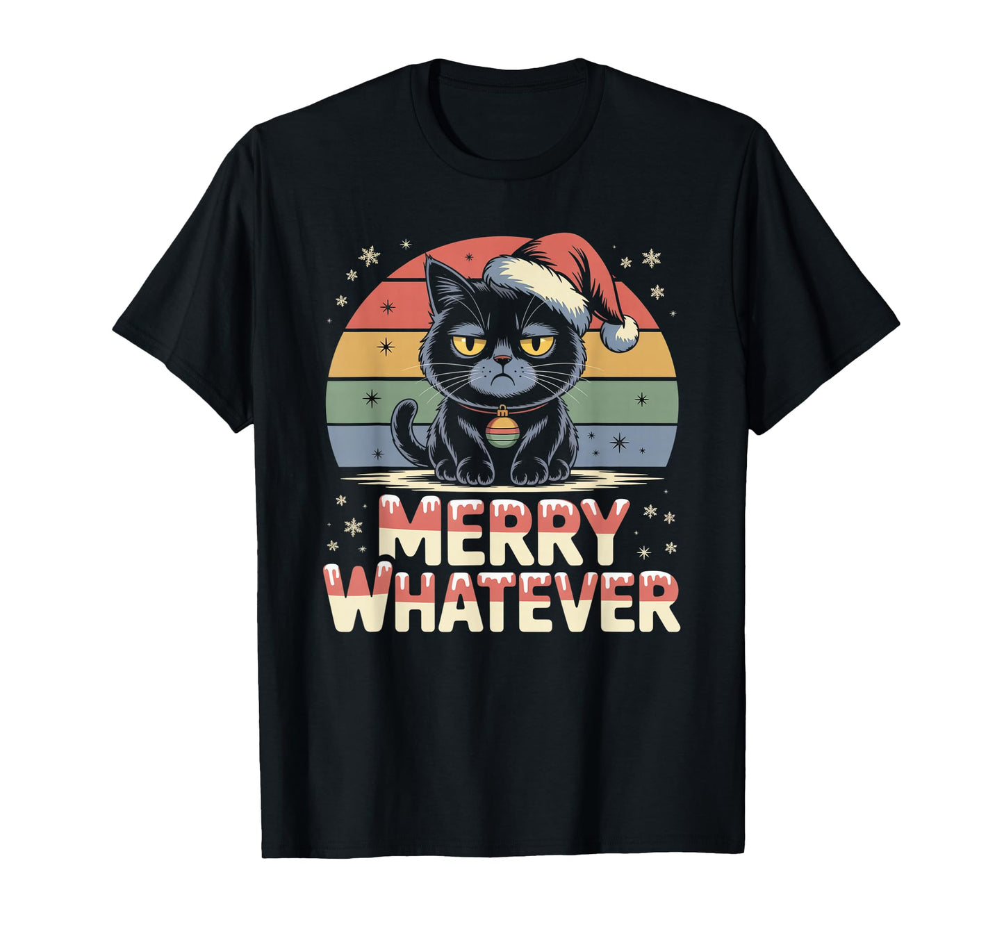 Merry Whatever Bruh Cat Holiday Humor Festive Rainbow T-Shirt