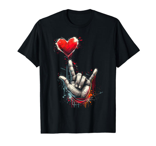 I Love You Hand Sign ASL Heart Women Kids Men Valentine T-Shirt