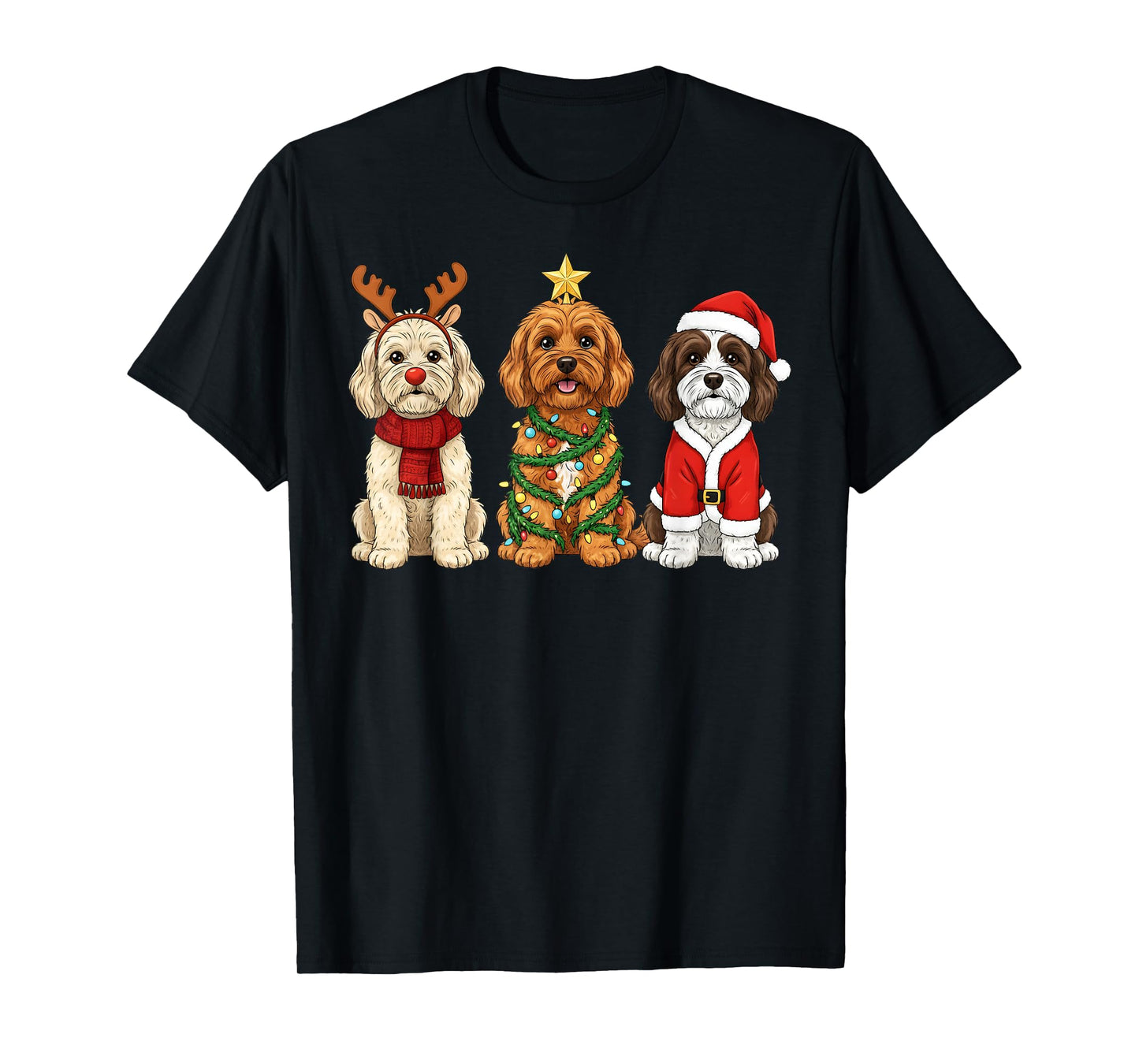 Retro Christmas Cockapoo Santa Reindeer Dog Lover T-Shirt