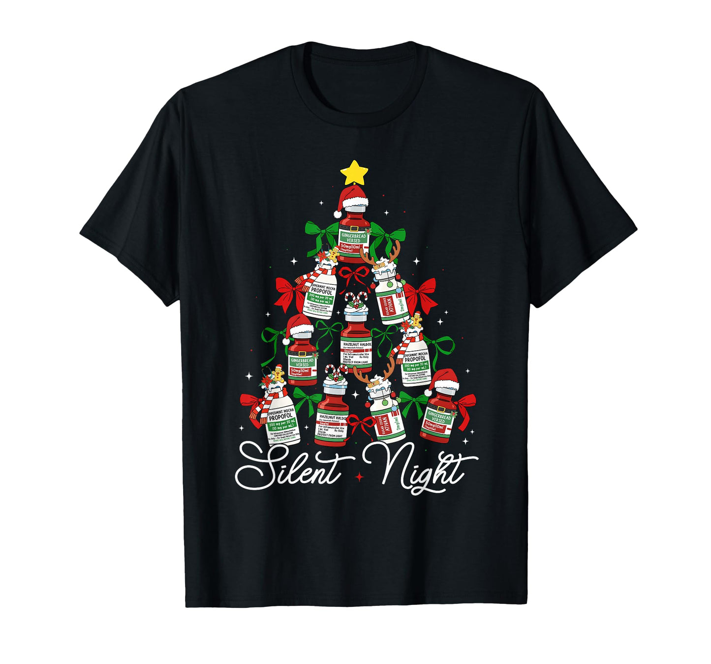 Preppy Silent Night Christmas Coquette Bow Nurse Girl Women T-Shirt