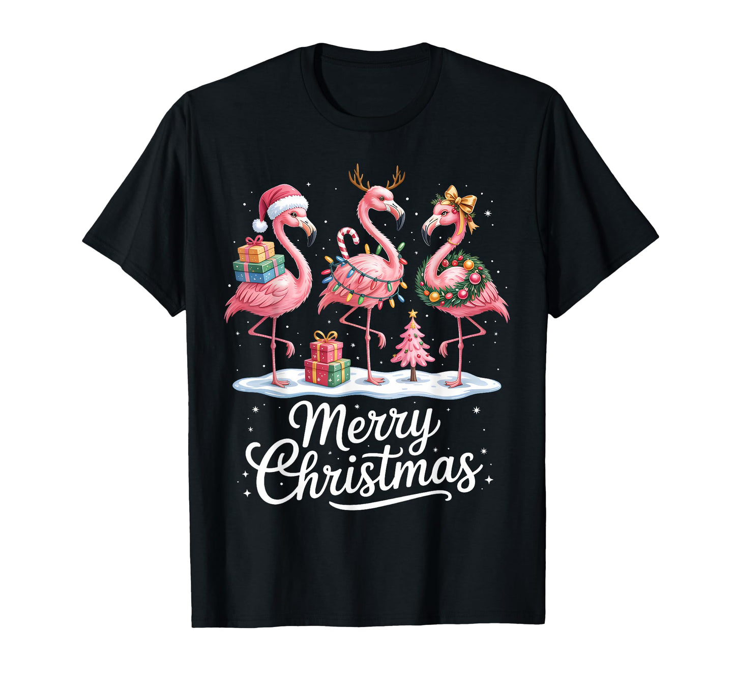 Merry Christmas Flamingo Women Girls Kids Xmas Flamingos T-Shirt