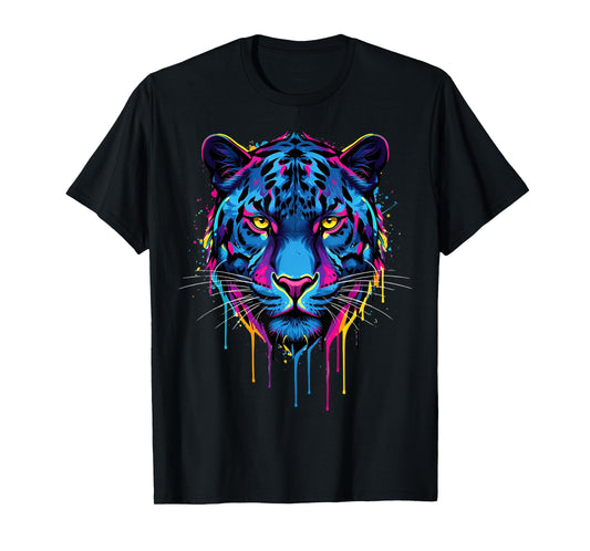Colourful Cool Panther Head in Vivid Shades Artistic Design T-Shirt