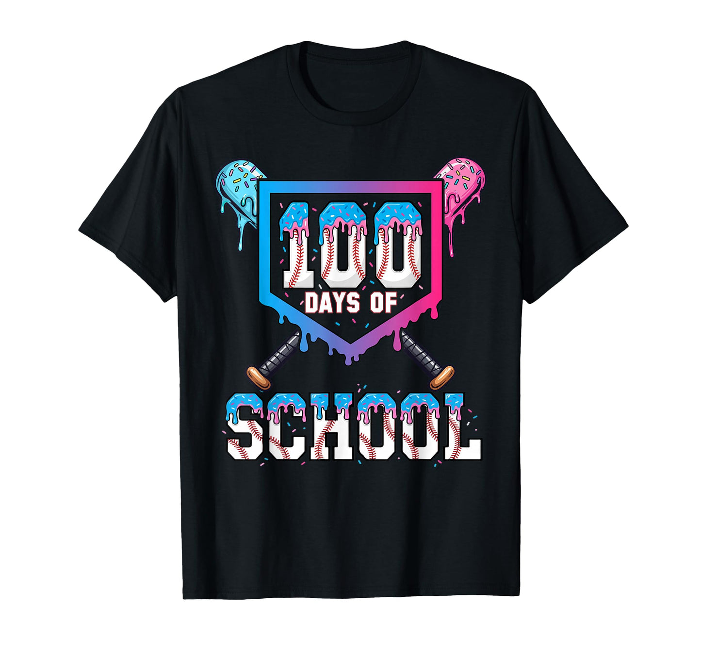 100 Days of School Baseball Ice Cream Drip 100th Day Boys T-Shirt