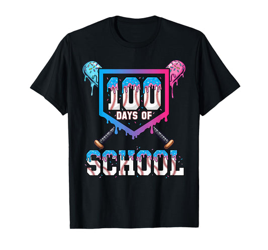 100 Days of School Baseball Ice Cream Drip 100th Day Boys T-Shirt