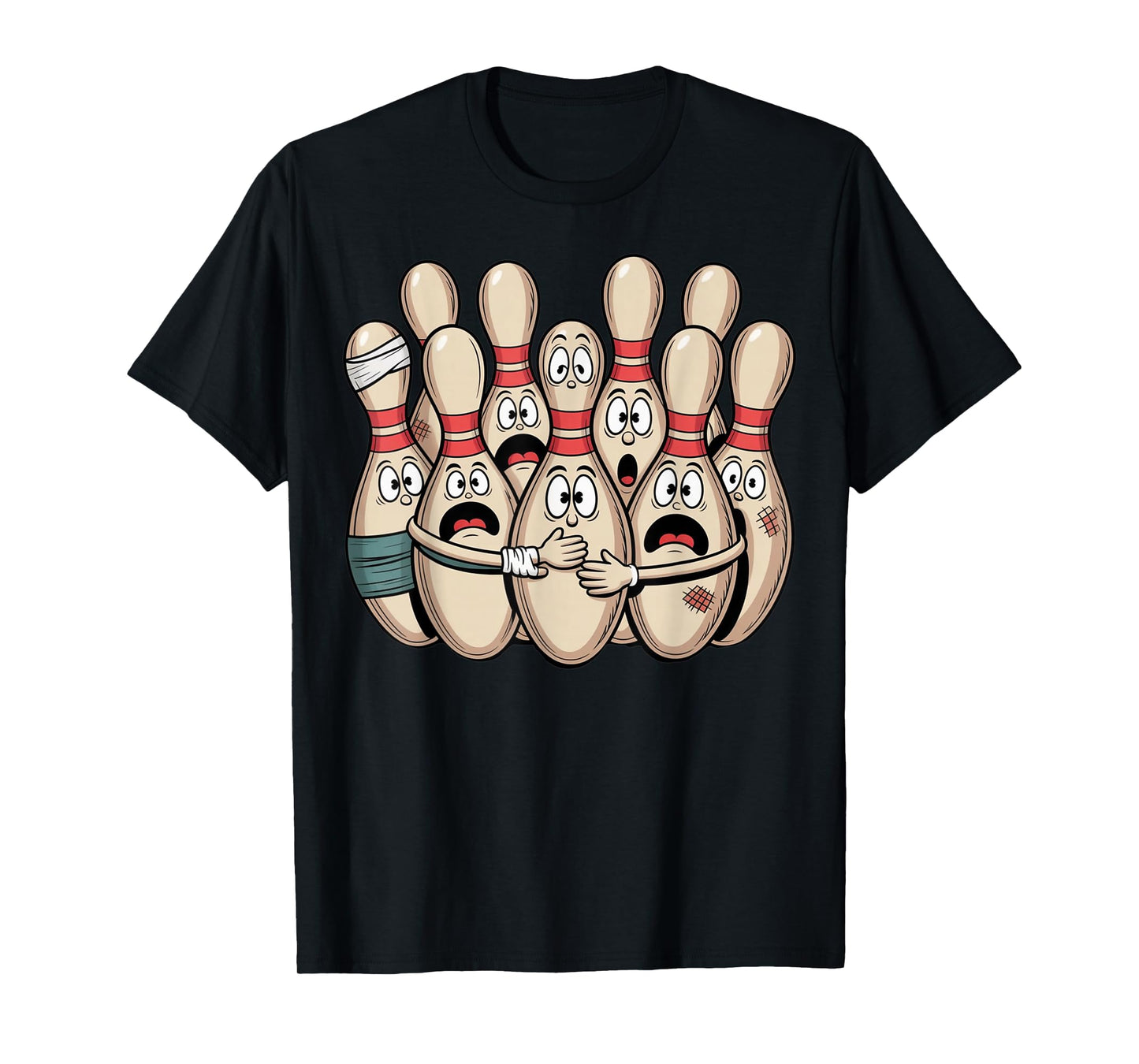 Vintage Scared Bowling Cartoon Funny Bowler League T-Shirt