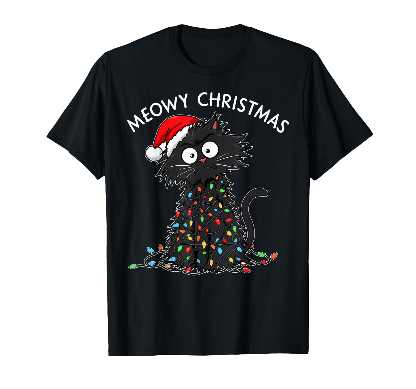 Funny Cat Meowy Christmas Lights Pet Lover Xmas Holiday T-Shirt