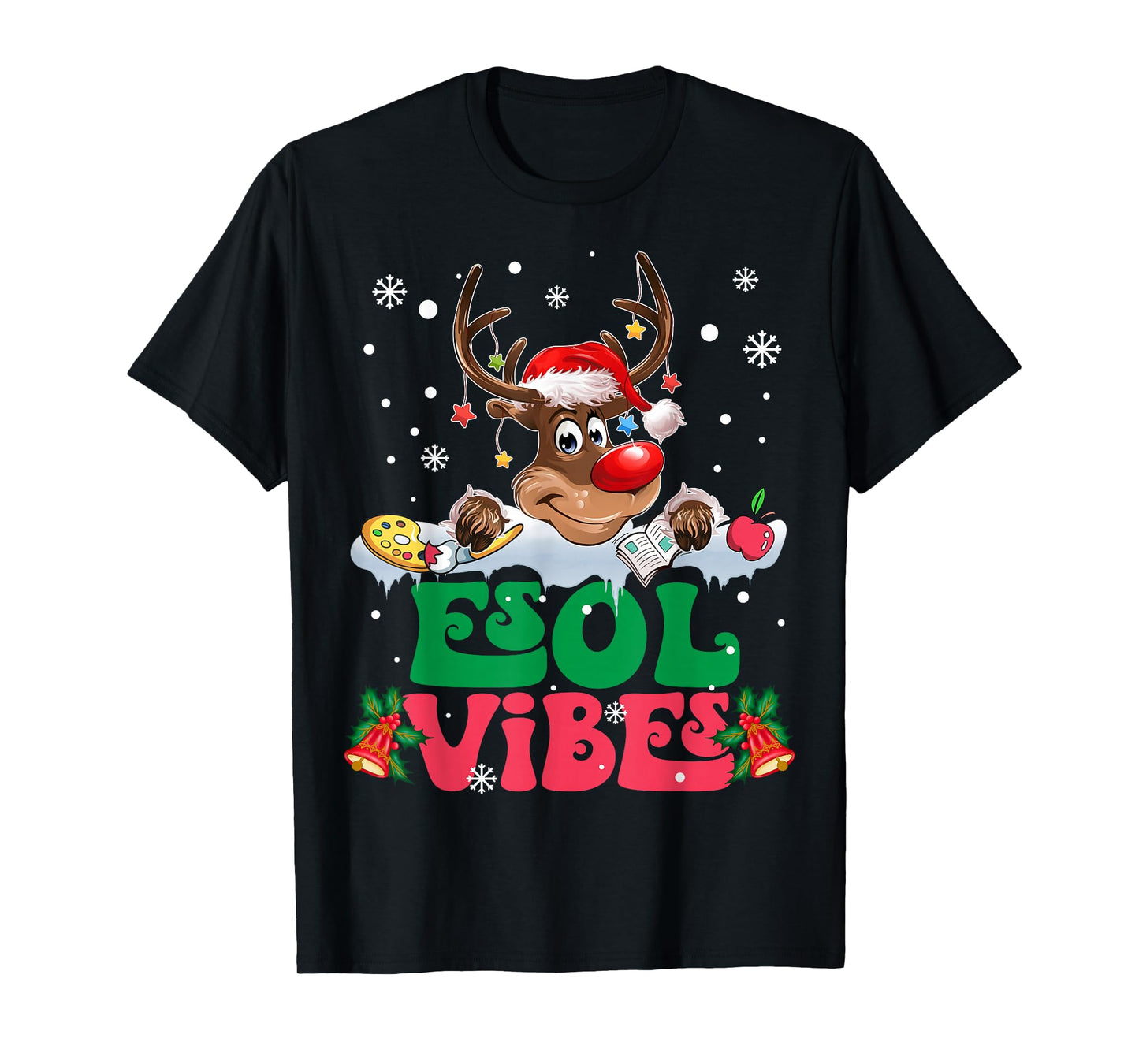 Christmas Reindeer Santa ESOL Vibes Funny Teacher Kids T-Shirt