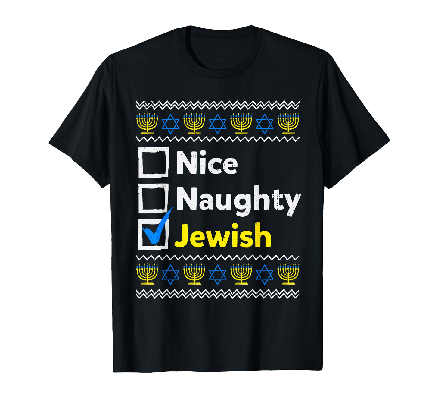 Nice Naughty Jewish Christmas Ugly Hanukkah Menorah Chanukah T-Shirt