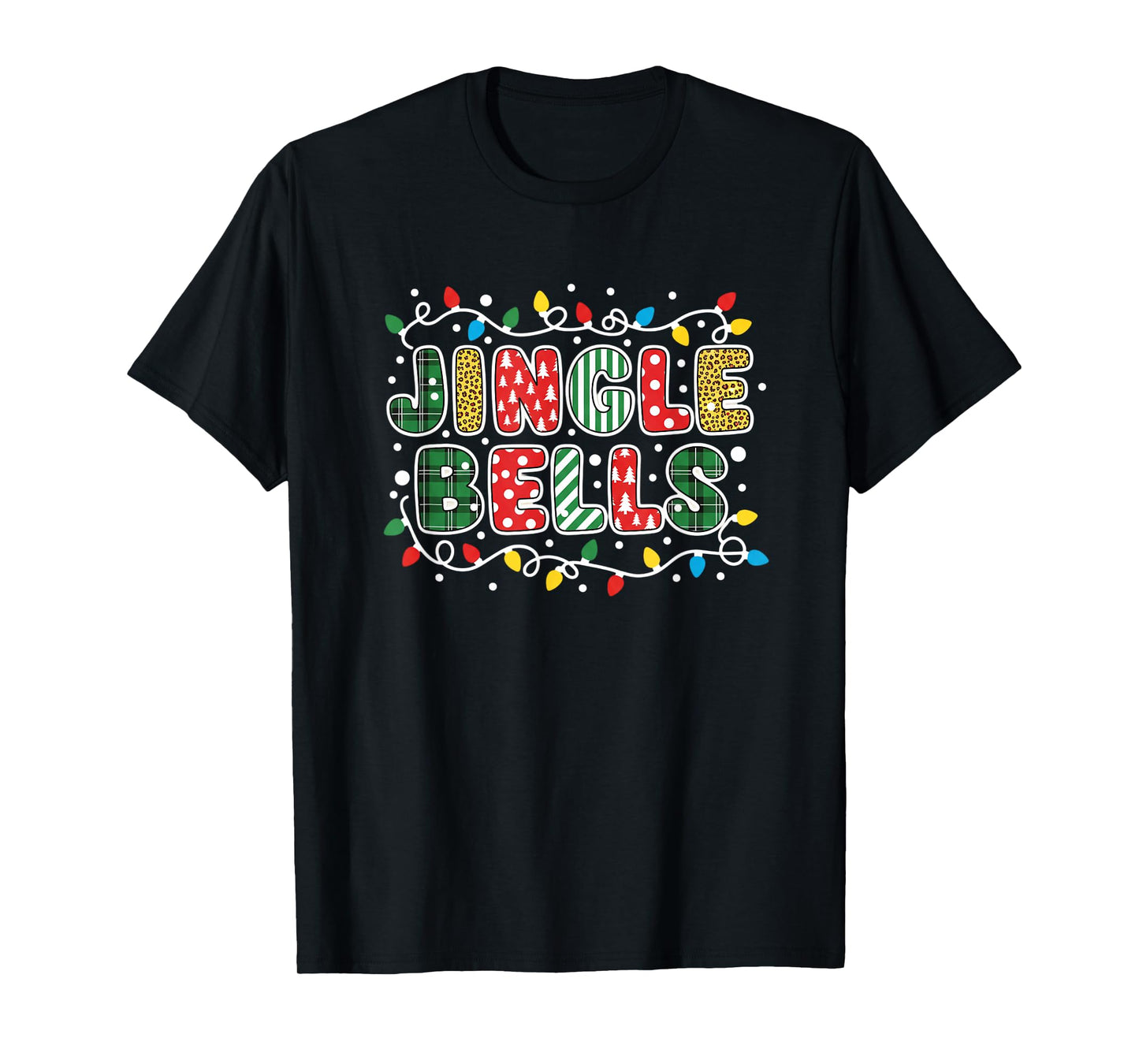 Christmas Jingle Bells Colorful Holiday Lights Plaid Polka T-Shirt