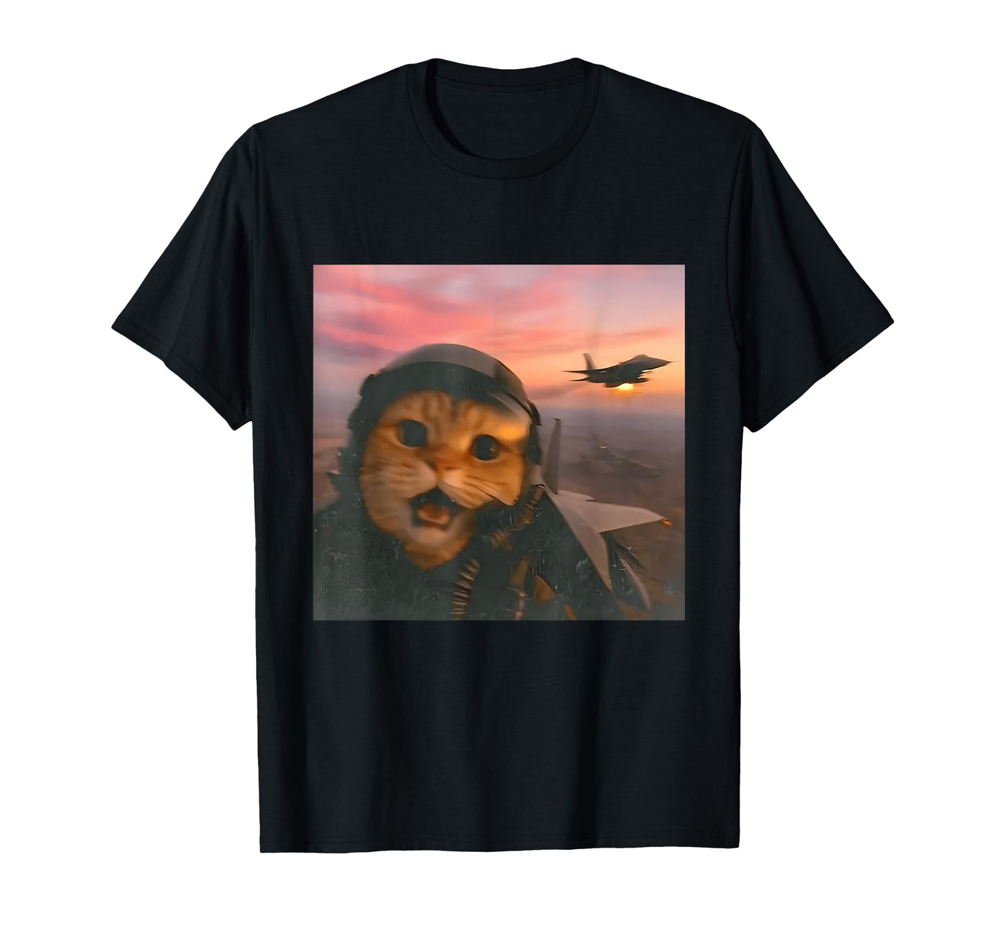 Funny Fighter Pilot Cat Vintage Fighter Jet Cat Meme Gen Z T-Shirt