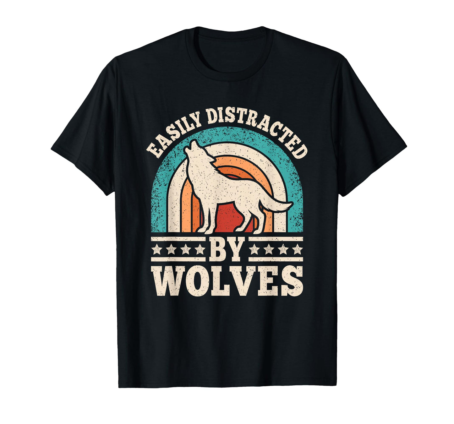 Easily Distracted by Wolves Retro Wolf Men Women T-Shirt
