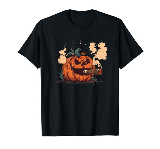 Nice Pumpkin with Smoke and Cigar for Funny Fall T-Shirt