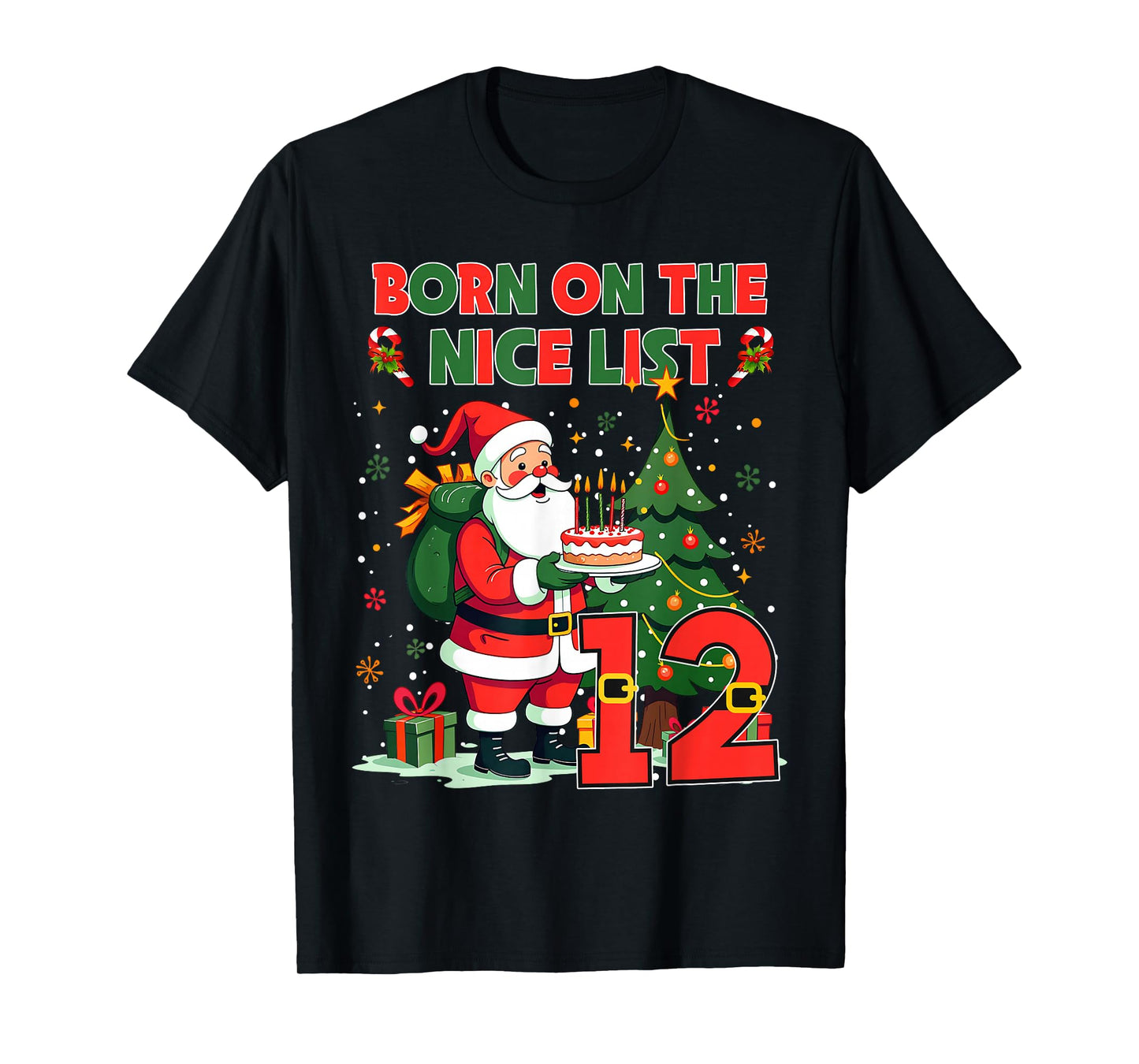 Born On The Nice List Santa 12th Birthday Outfit 12 Year Old T-Shirt