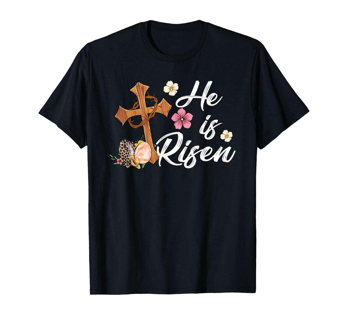 He is Risen Floral Cross Christian Vintage Happy Easter Day T-Shirt