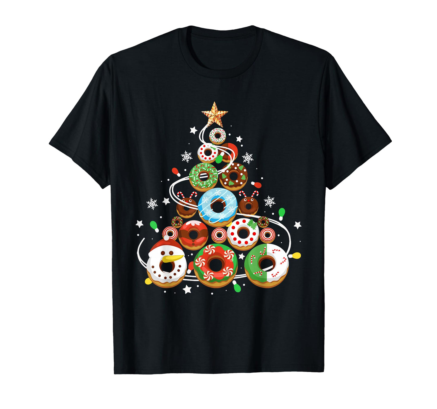 Funny Donuts Christmas Tree Lights Xmas PJS Boys Kids Girls T-Shirt