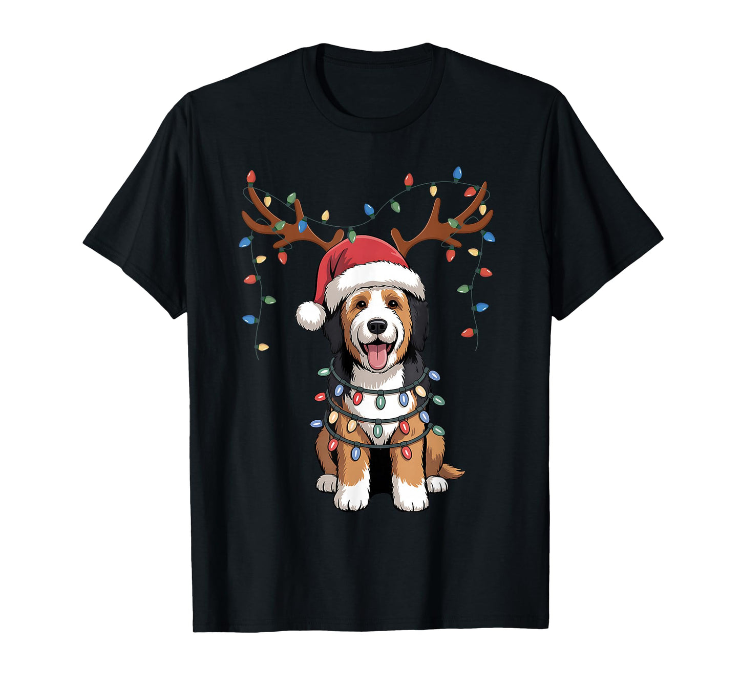 Bernedoodle Dog Santa Reindeer Xmas Lights Pet Dogs Lover T-Shirt