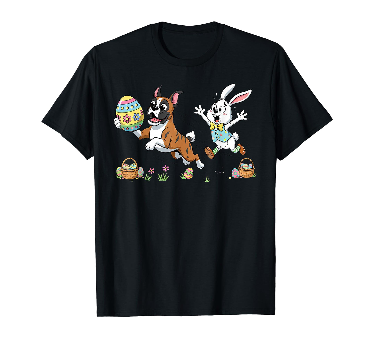 Funny Boxer Dog Bunny Easter Egg Kids Mens Womens Easter Day T-Shirt